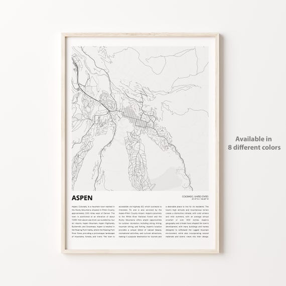 Aspen Map Print Travel Wall Decor Art Colorado Housewarming Gift Personalized Poster
