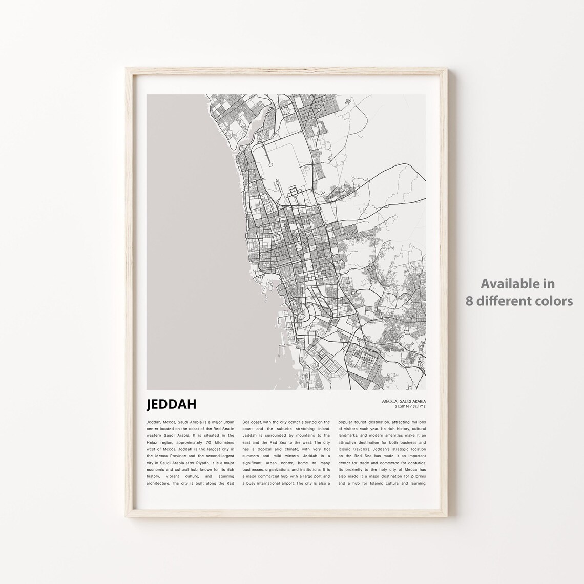 Jeddah Mecca Saudi Arabia Minimalist City Map Travel Poster Art