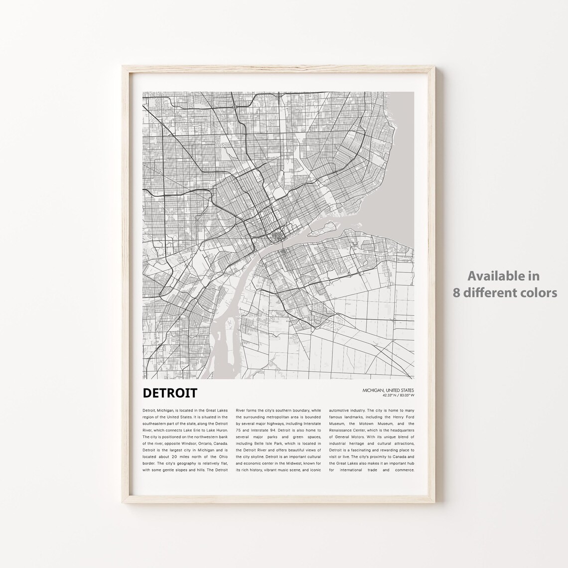Detroit Michigan City Street Map Minimalist Motor City Travel Poster