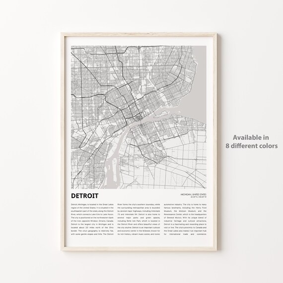 Detroit Michigan City Street Map Minimalist Motor City Travel Poster
