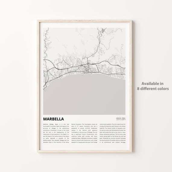 Marbella Map Print Travel Wall Decor Art Mlaga Housewarming Gift