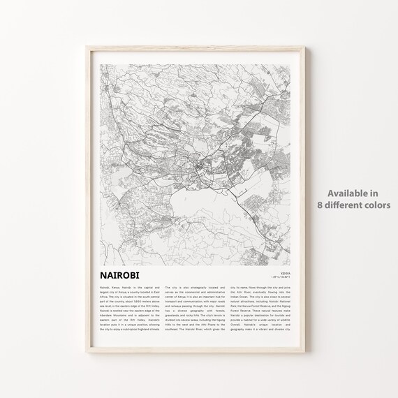 Nairobi Kenya City Street Map Minimalist Black White Travel Poster