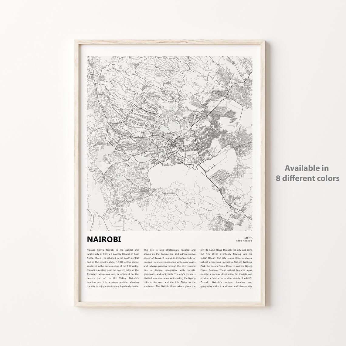 Nairobi Kenya City Street Map Minimalist Black White Travel Poster