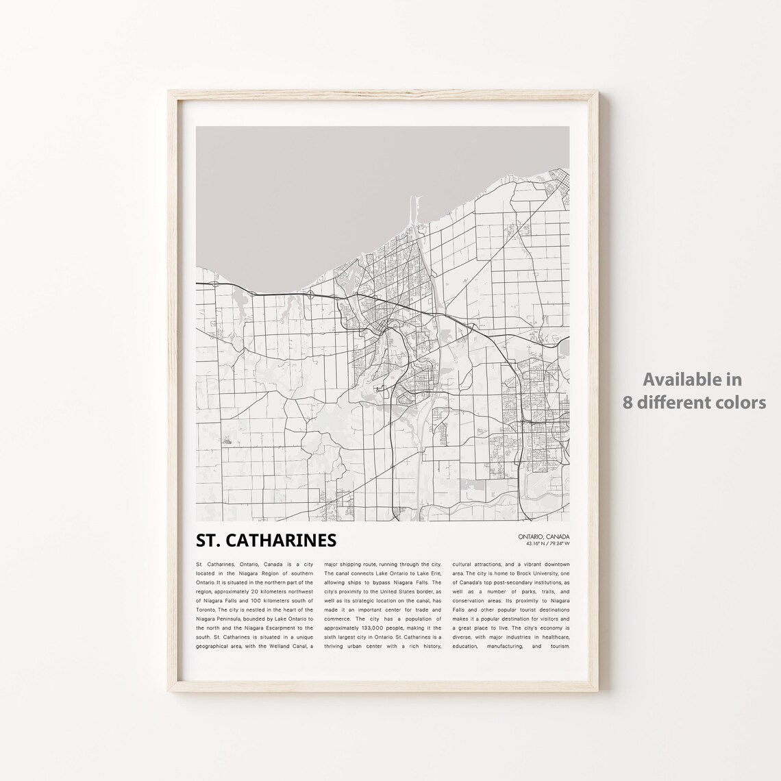 St. Catharines Ontario Monochrome City Street Map History Print