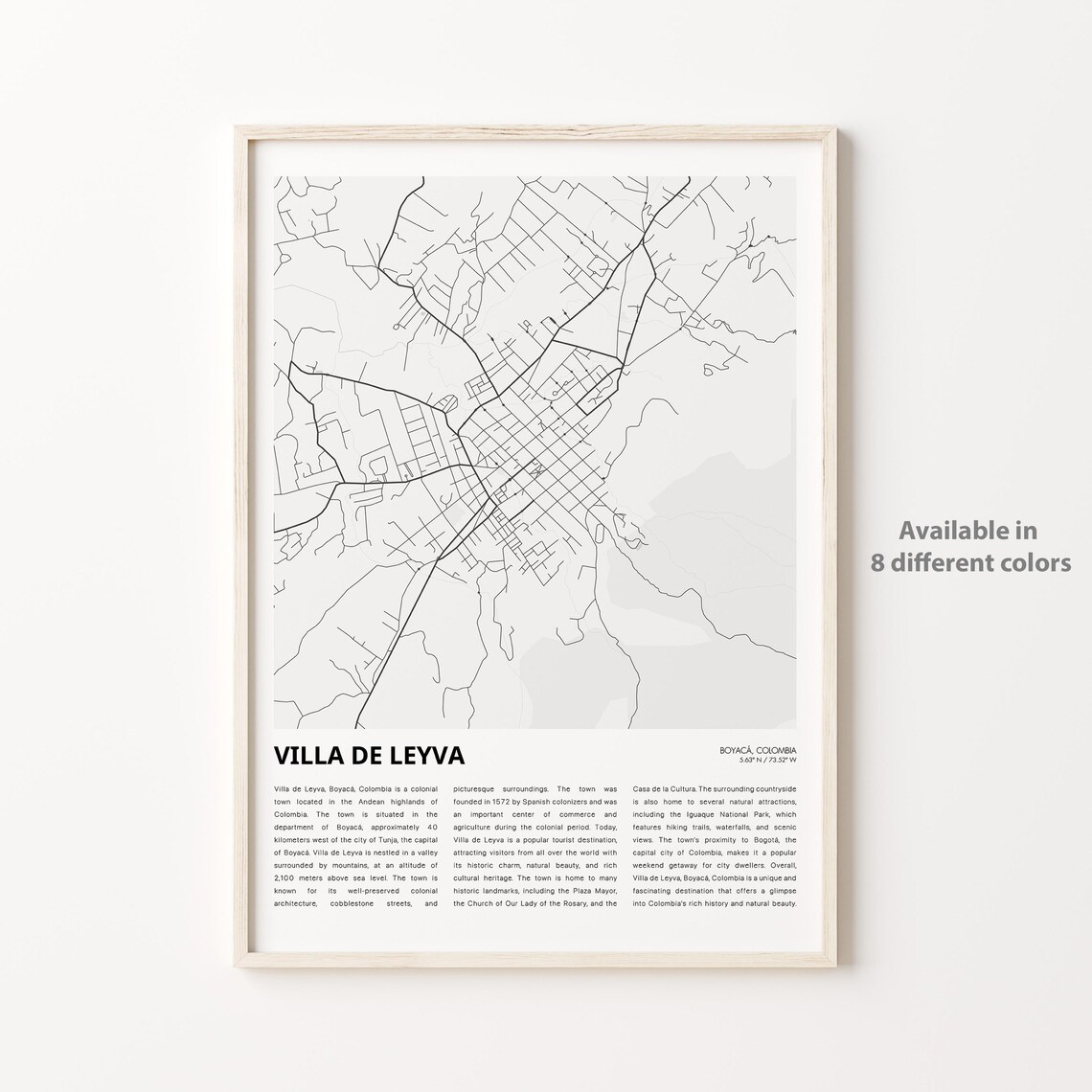 Villa de Leyva Colombia City Street Map Line Art Travel Poster