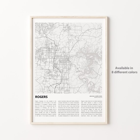 Rogers Arkansas Ozarks City Street Map Poster With Descriptive History