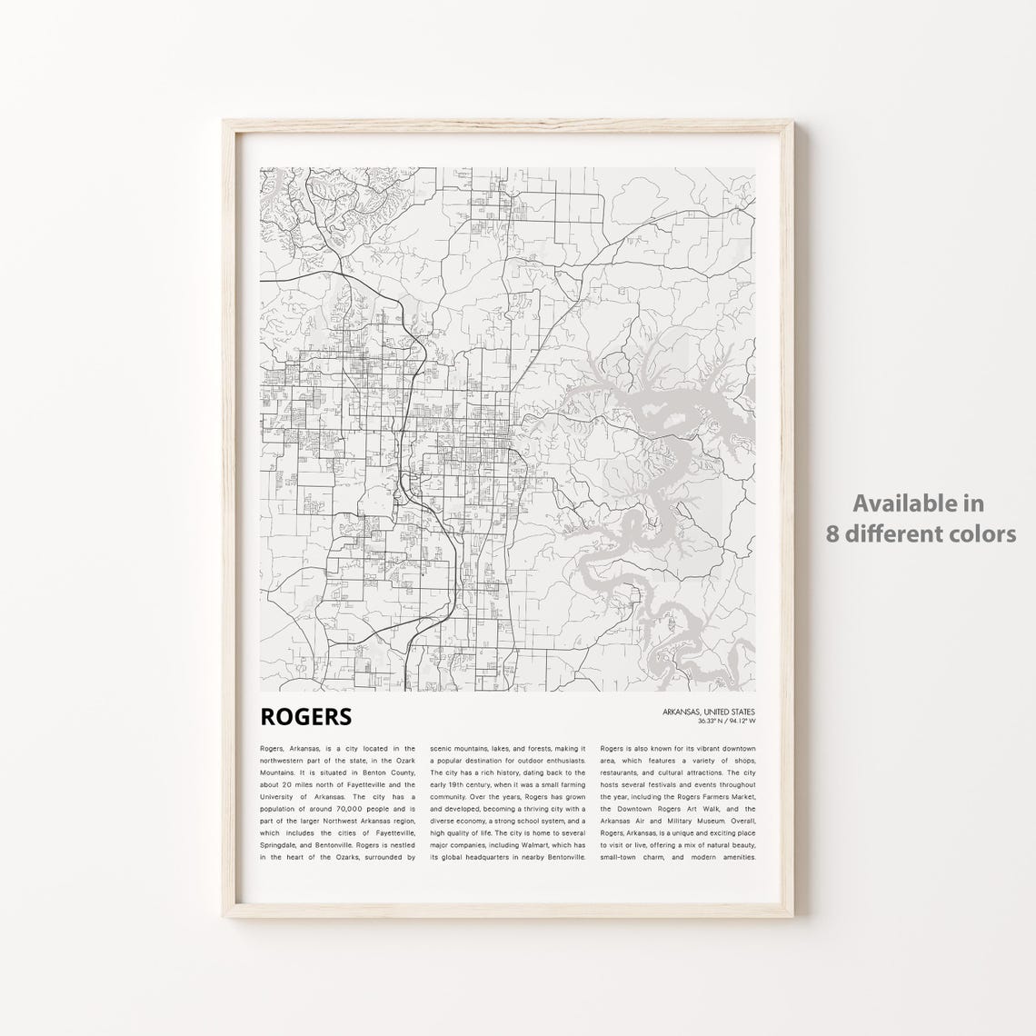 Rogers Arkansas Ozarks City Street Map Poster With Descriptive History