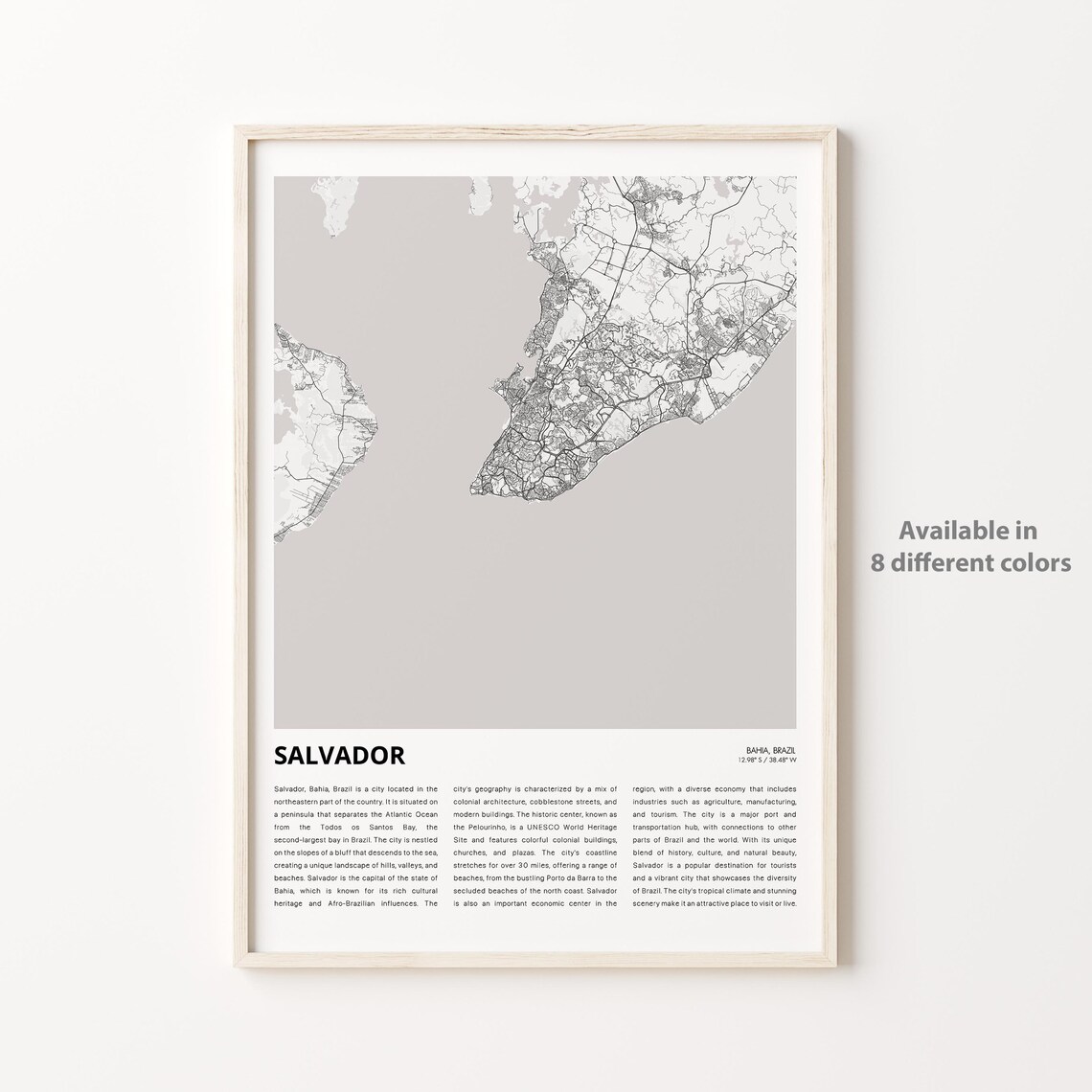 Salvador Brazil Minimalist City Map Street Art Travel Poster