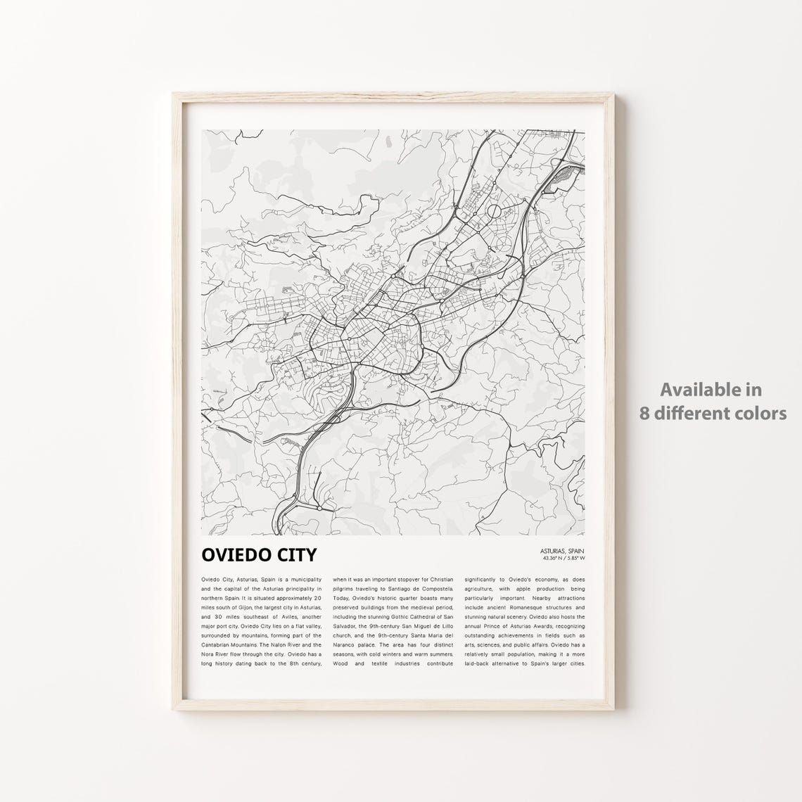 Oviedo City Asturias Spain City Map With History Text Poster