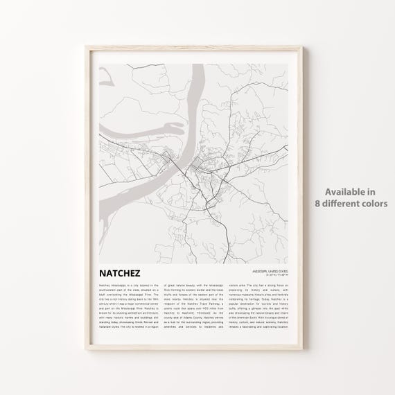 Natchez Map Print Travel Wall Decor Art Mississippi Housewarming Gift