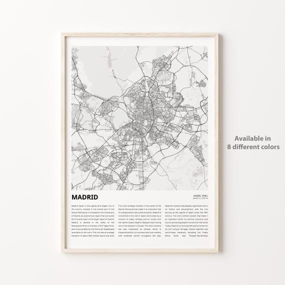 Madrid Map Print Travel Wall Decor Art Housewarming Gift