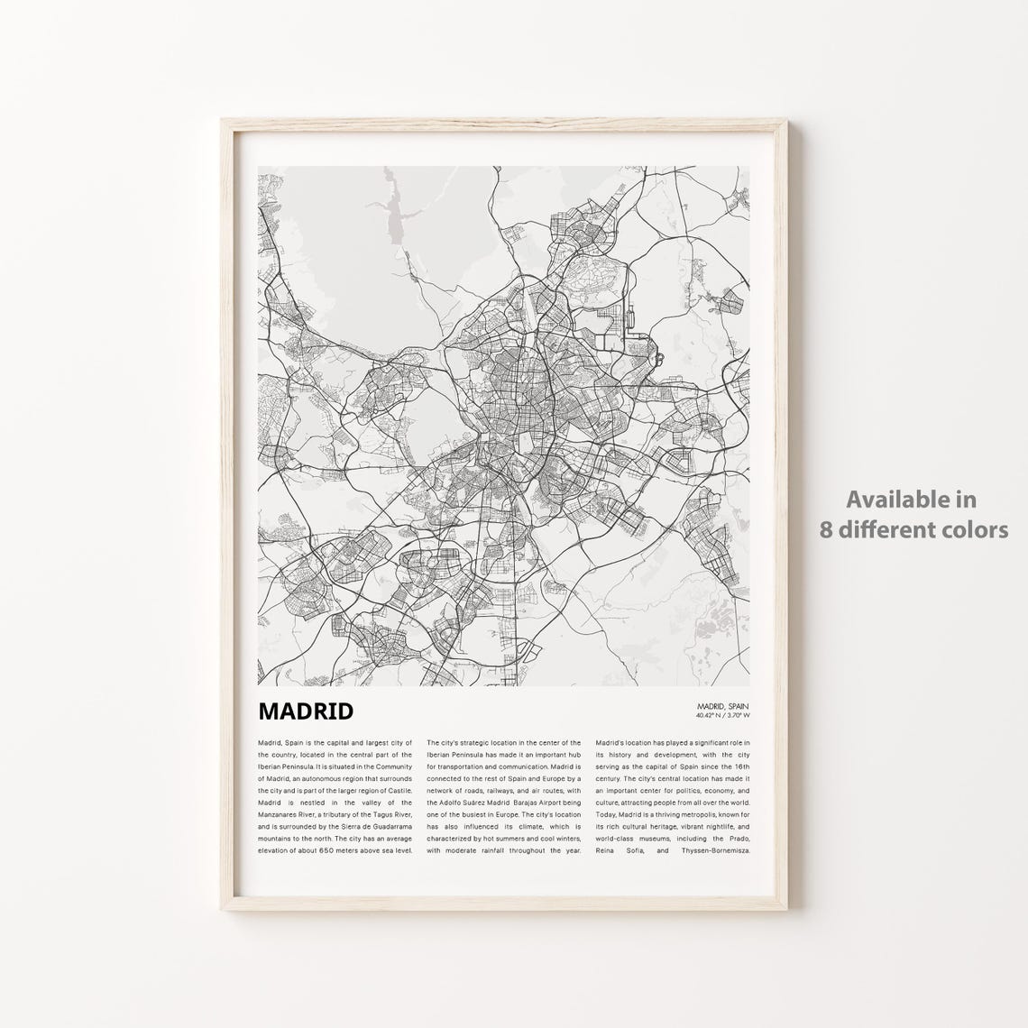 Madrid Map Print Travel Wall Decor Art Housewarming Gift