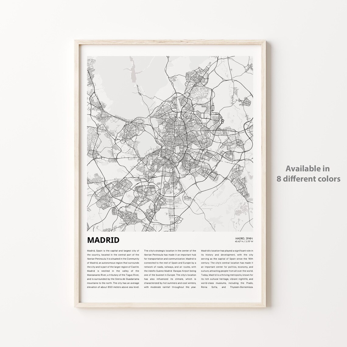 Madrid Spain City Map Poster Minimalist Street Line Art Travel