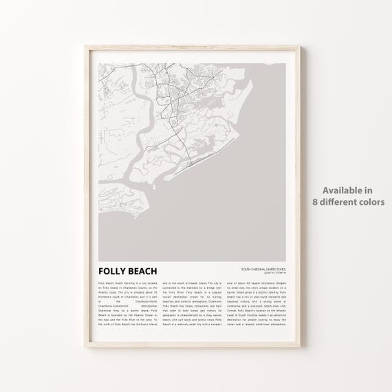 Folly Beach Map Print Travel Wall Decor Art South Carolina Housewarming Gift