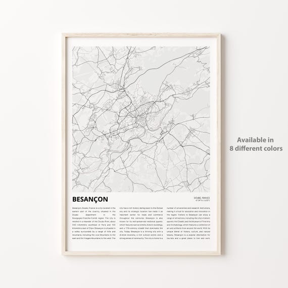 Besanon Map Print Travel Wall Decor Art Doubs Housewarming Gift