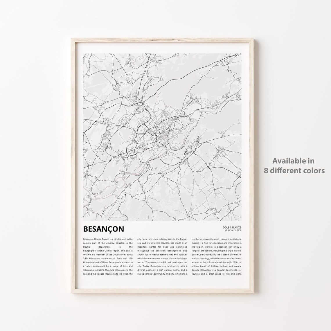 Besancon France Doubs Minimalist City Street Map Travel Decor Poster
