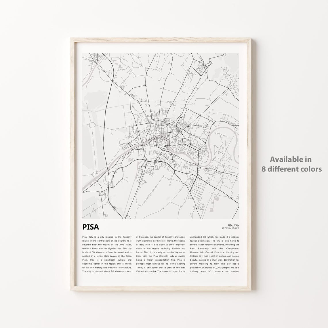 Pisa Italy City Street Map Black And White Modern Home Decor Poster
