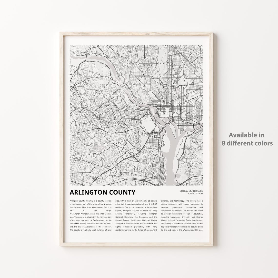 Arlington County Map Print Travel Wall Decor Art Virginia Housewarming Gift