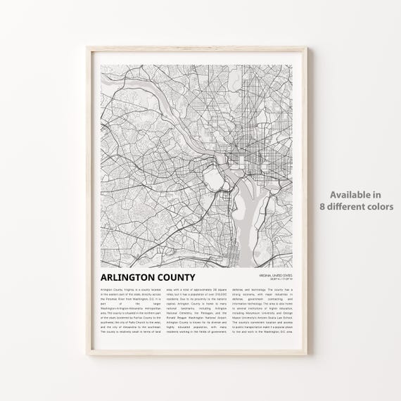 Arlington County Map Print Travel Wall Decor Art Virginia Housewarming Gift