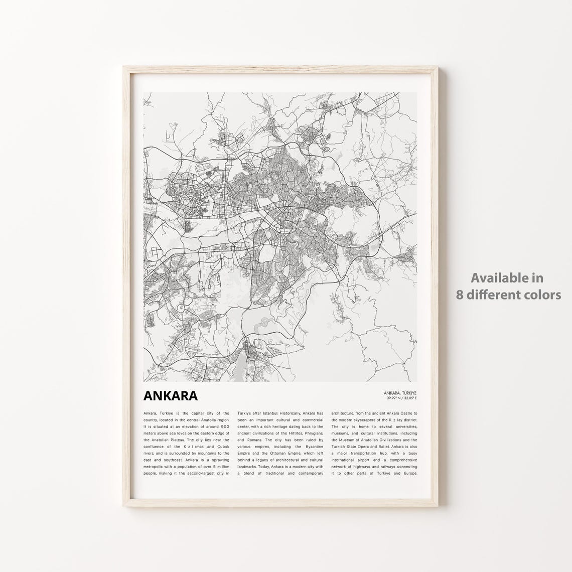 Ankara Map Print Travel Wall Decor Art Housewarming Gift Personalized Poster Minimal