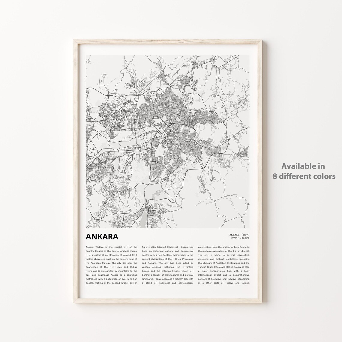 Ankara Turkey Capital City Black and White Minimalist City Map Poster