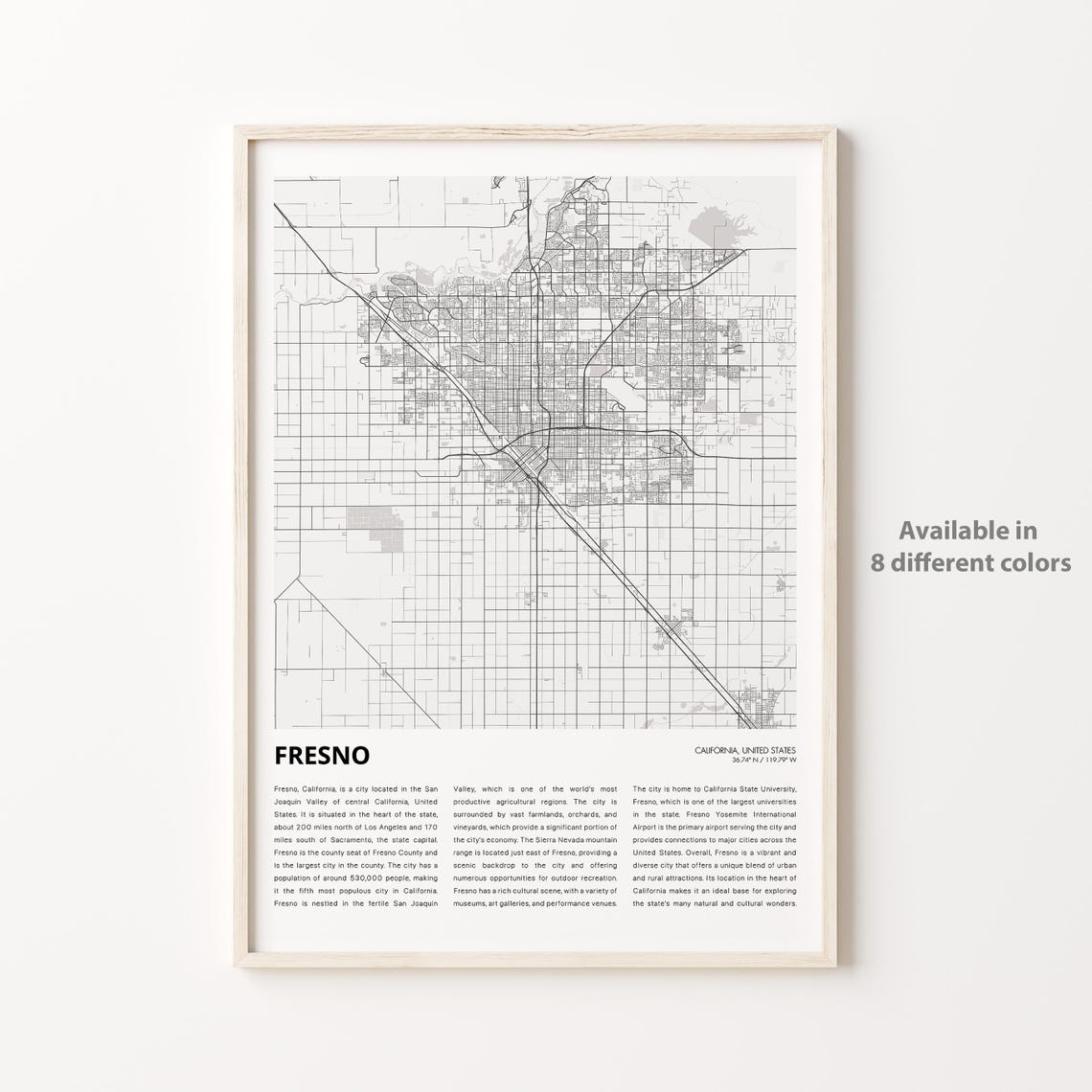 Fresno Map Print Travel Wall Decor Art Housewarming Gift