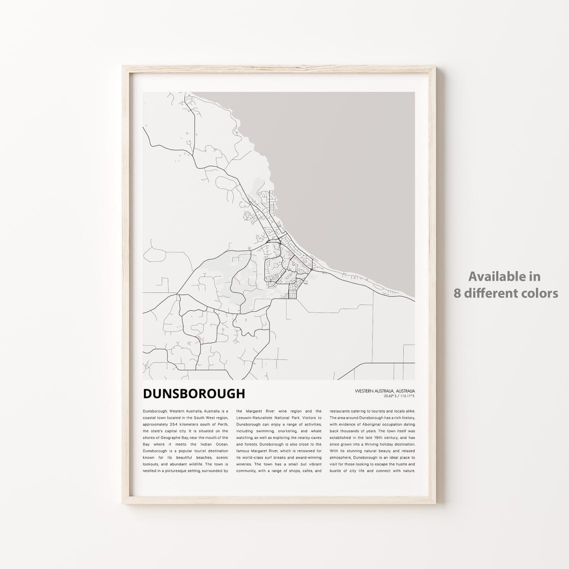 Dunsborough Map Print Travel Wall Decor Art Western Australia Housewarming Gift