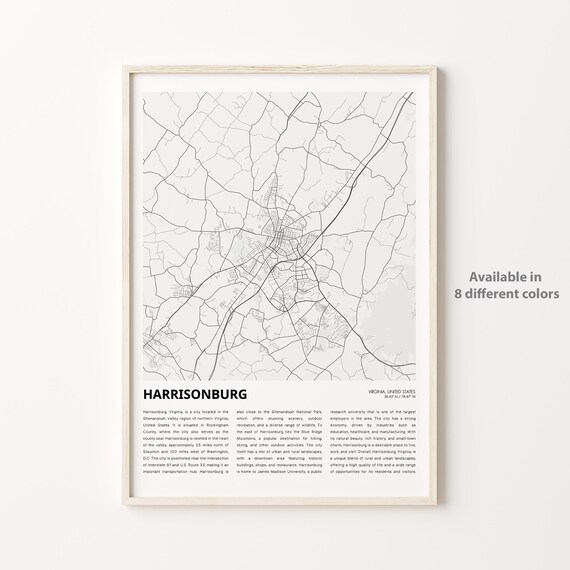Harrisonburg Virginia City Street Map Minimalist Travel Poster
