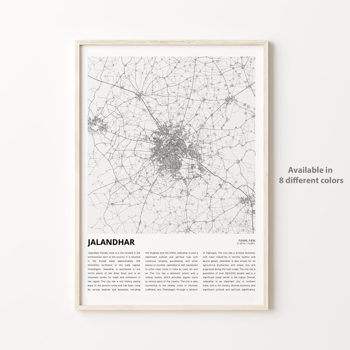 Jalandhar Map Print Travel Wall Decor Art Punjab Housewarming Gift
