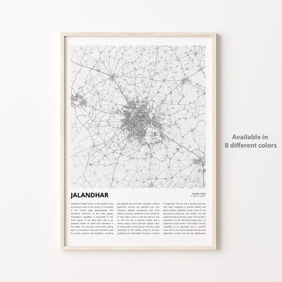 Jalandhar Map Print Travel Wall Decor Art Punjab Housewarming Gift