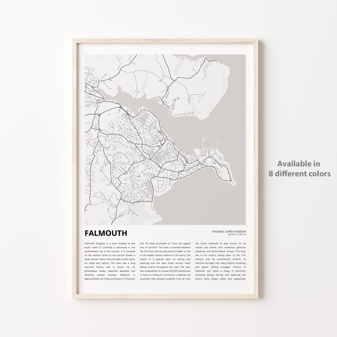 Falmouth Map Print Travel Wall Decor Art England Housewarming Gift