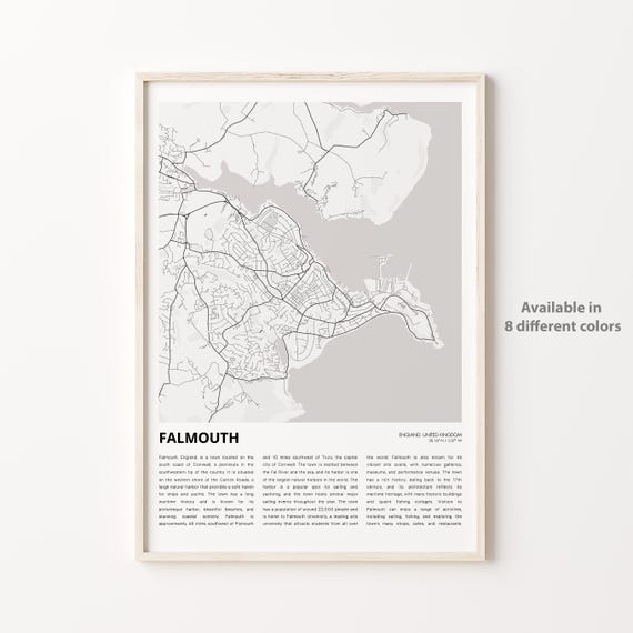 Falmouth Map Print Travel Wall Decor Art England Housewarming Gift