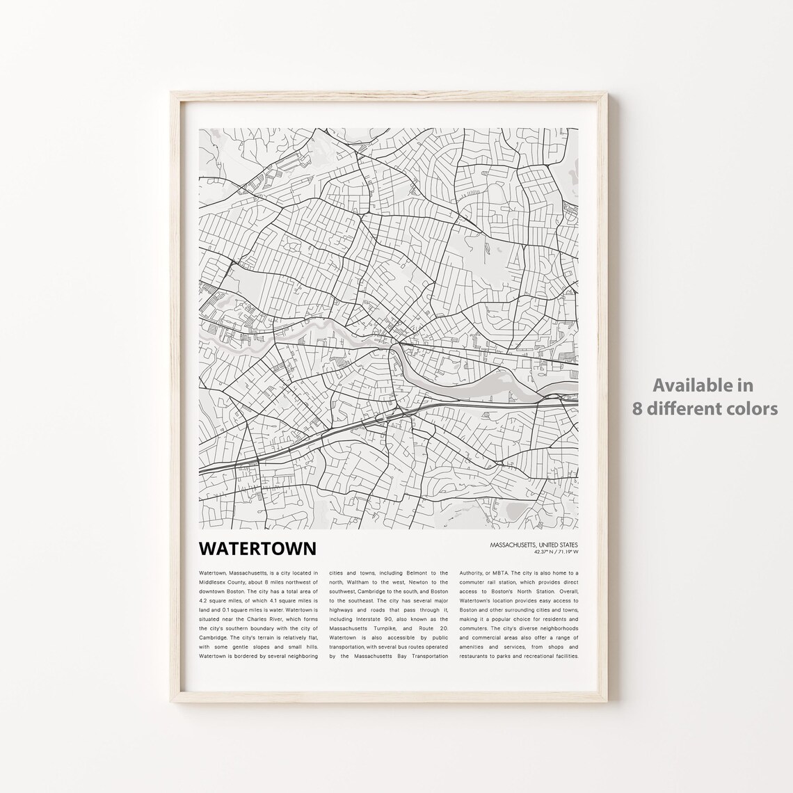 Watertown Massachusetts Minimalist Street Map Poster with Text