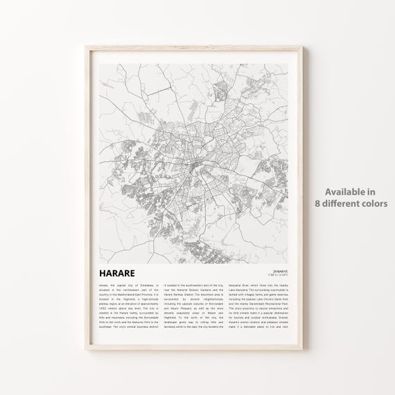 Harare Map Print Travel Wall Decor Art Housewarming Gift