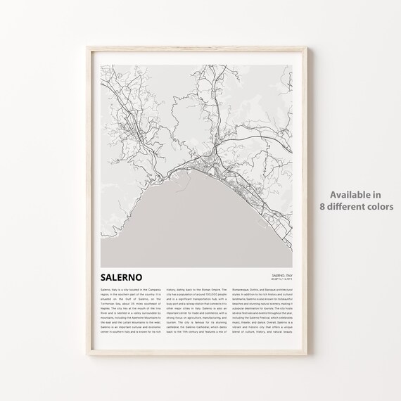 Salerno Italy City Map Minimalist Black And White Travel Poster