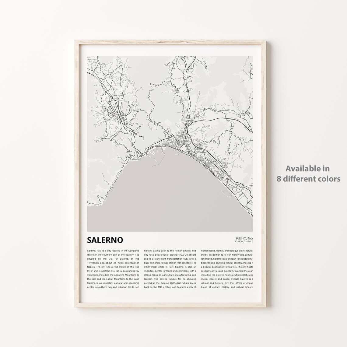 Salerno Italy City Map Minimalist Black And White Travel Poster