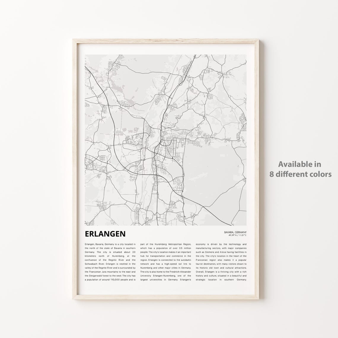 Erlangen Map Print Travel Wall Decor Art Bavaria Housewarming Gift