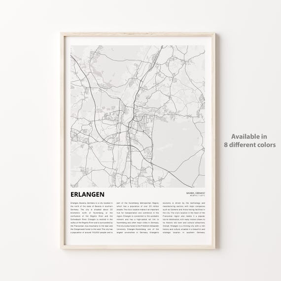Erlangen Map Print Travel Wall Decor Art Bavaria Housewarming Gift