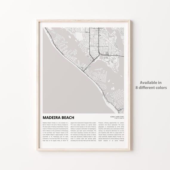 Madeira Beach Map Print Travel Wall Decor Art Florida Housewarming Gift