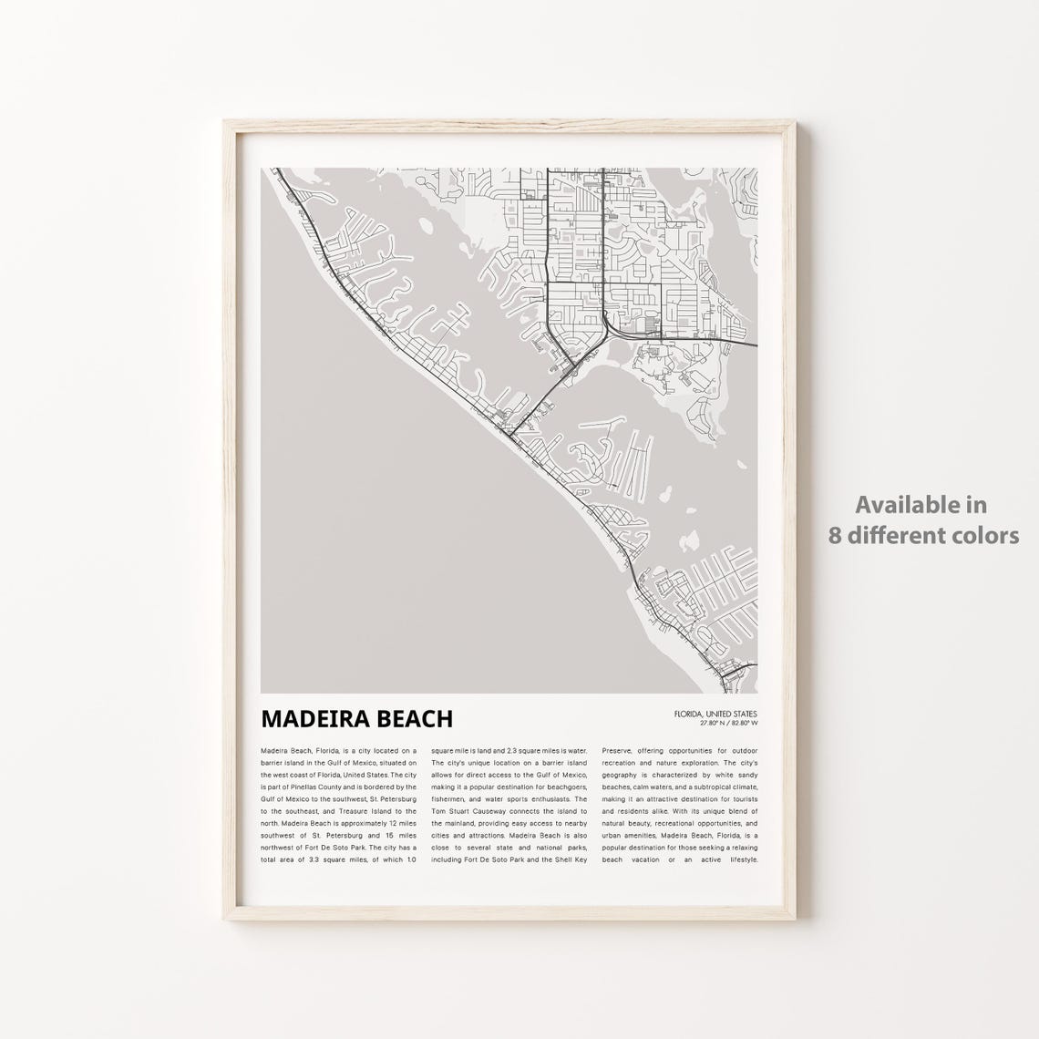 Madeira Beach Map Print Travel Wall Decor Art Florida Housewarming Gift