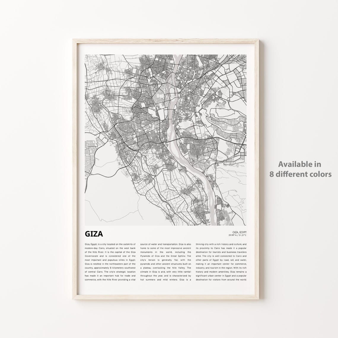 Giza Map Print Travel Wall Decor Art Housewarming Gift