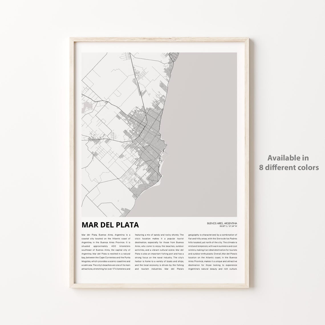 Mar Del Plata Argentina Coastal City Map Minimalist Art Poster