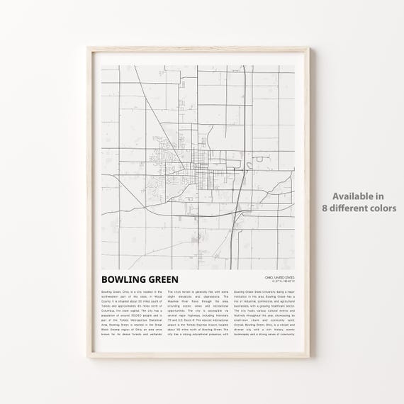 Bowling Green Map Print Travel Wall Decor Art Ohio Housewarming Gift