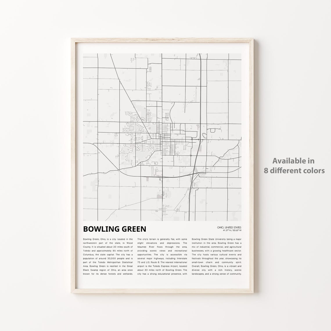 Bowling Green Map Print Travel Wall Decor Art Ohio Housewarming Gift