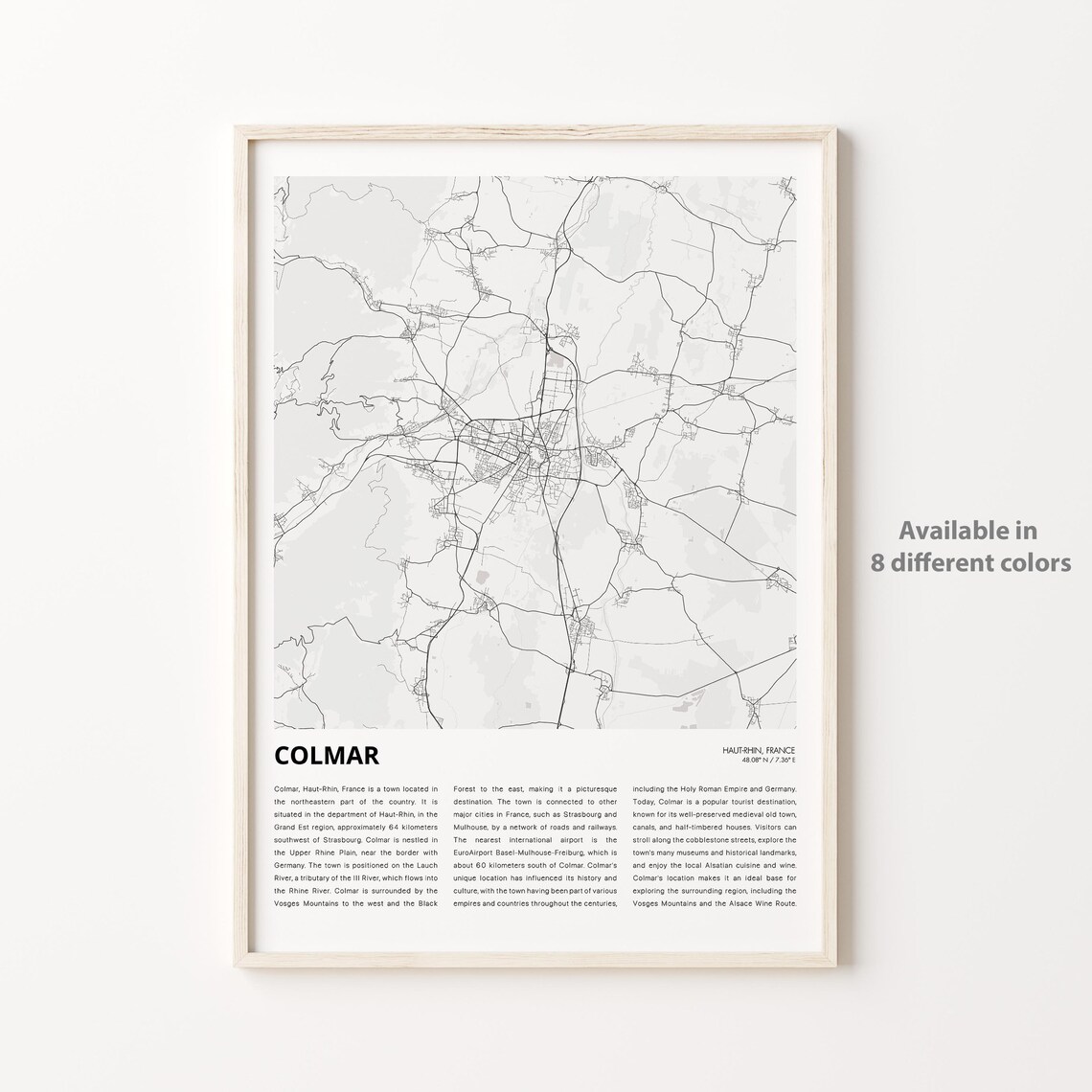 Colmar France Minimalist City Map Black and White Travel Poster