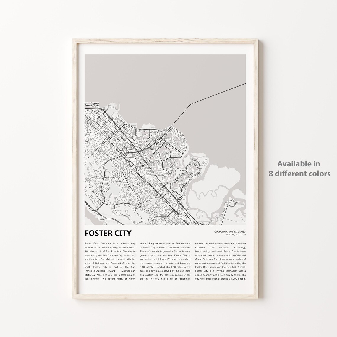 Foster City California Street Map Minimalist Home Decor Poster