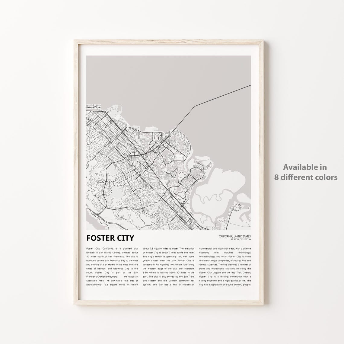 Foster City Map Print Travel Wall Decor Art Housewarming Gift