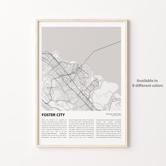 Foster City Map Print Travel Wall Decor Art Housewarming Gift