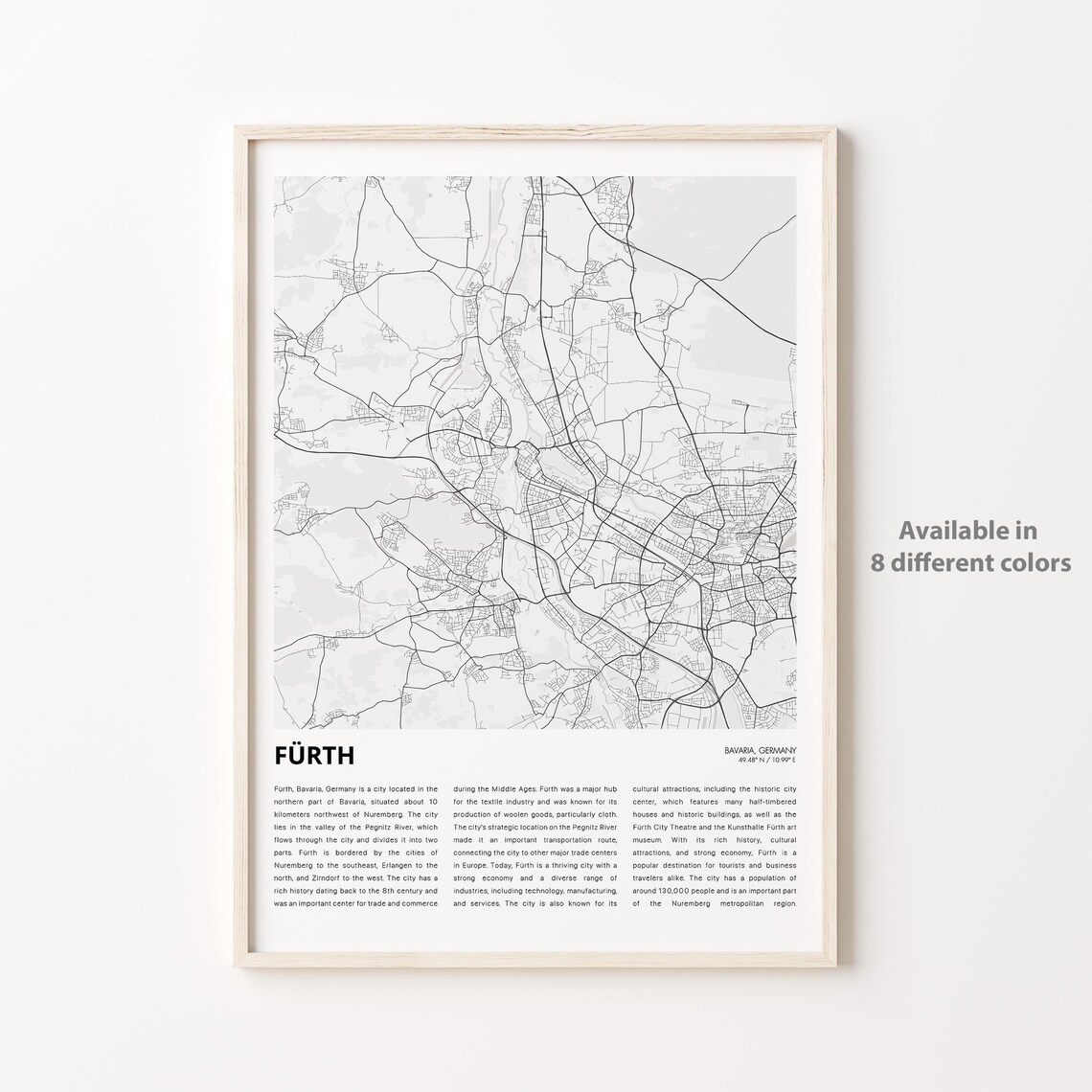 Frth Map Travel Wall Decor Art Print, Bavaria
