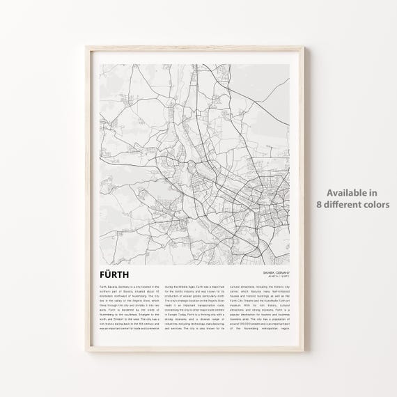 Frth Map Travel Wall Decor Art Print, Bavaria
